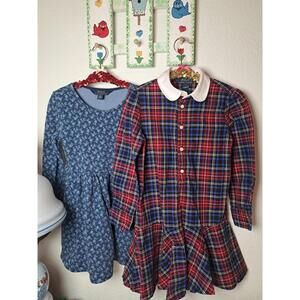 2 Lots Of Polo Ralph Lauren Toddler Girl Size 5 Dress Red Navy Plaid &Blue Dress
